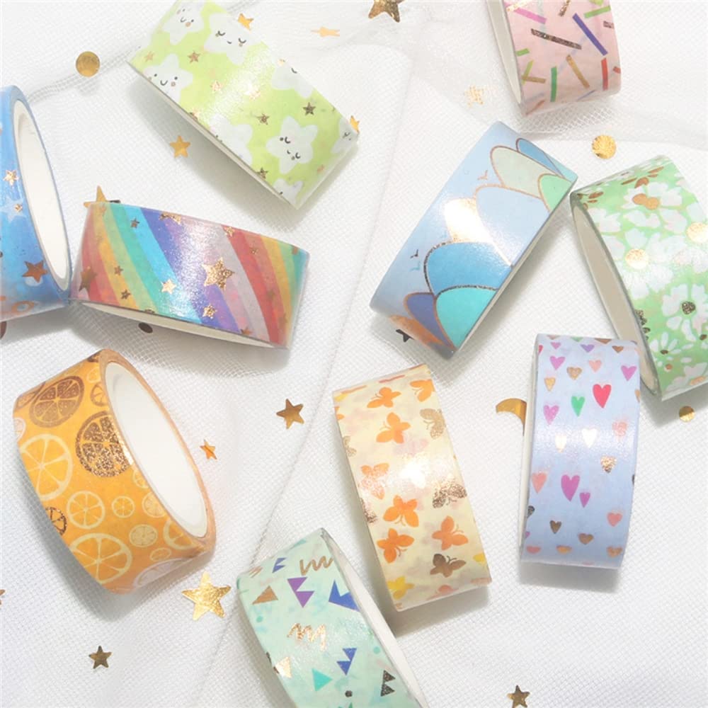 HASTHIP 12 Rolls Cute Gold Foil Flower Decorative Masking Tape Scrapbooking Tape for DIY Art & Crafts and Gift Wrapping Holiday Decoration (Yellow) HASTHIP 12 Rolls Cute Gold Foil Flower Decorative Masking Tape Scrapbooking Tape for DIY Art & Crafts and Gift Wrapping Holiday Decoration (Yellow)